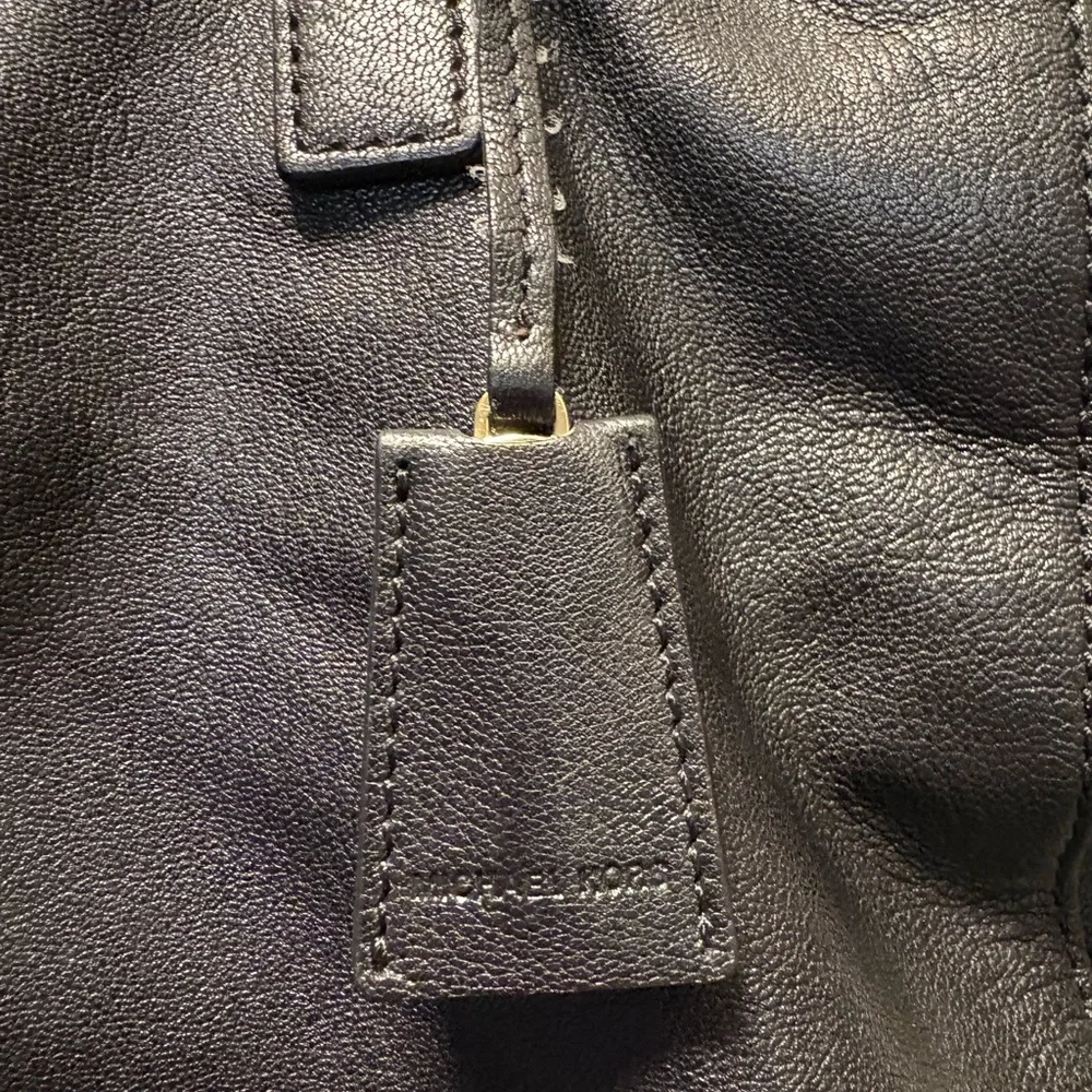 Michael Kors Black Leather Tote with Gold Chain Detail - Picture 3 of 7